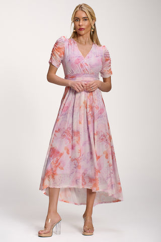 Petite Mesh Print Dip Hem Maxi Dress, Purple Multi