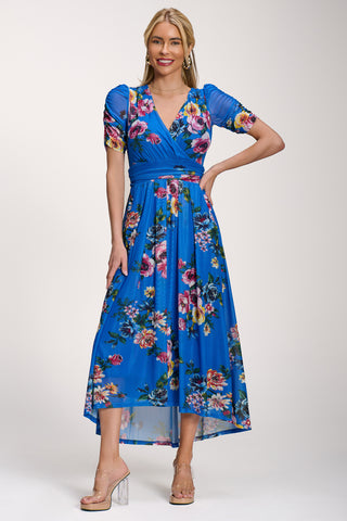 Petite Mesh Print Dip Hem Maxi Dress, Royal Blue Floral