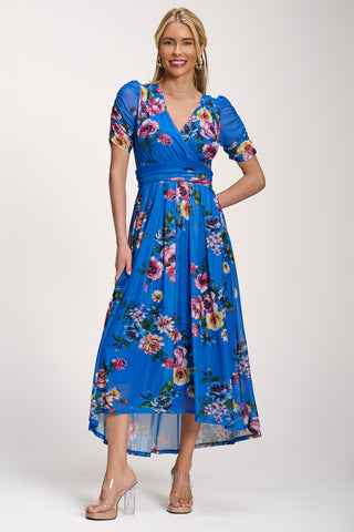 Petite Mesh Print Dip Hem Maxi Dress, Royal Blue Floral