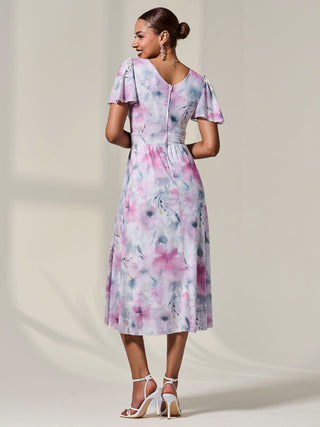 Petite Mesh Short Sleeve Wrap Midaxi Dress, Pink Multi