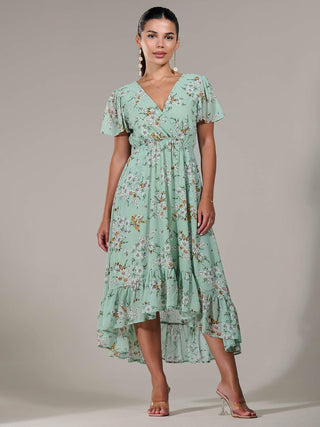 Petite High-Low Midaxi Dress, Green Floral