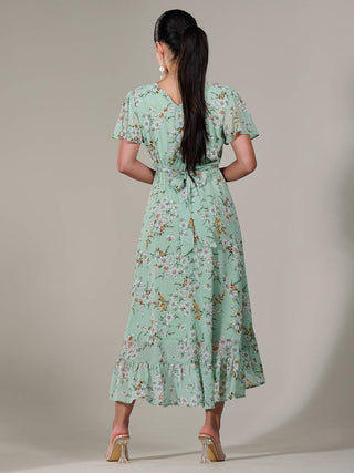 Petite High-Low Midaxi Dress, Green Floral