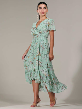 Petite High-Low Midaxi Dress, Green Floral