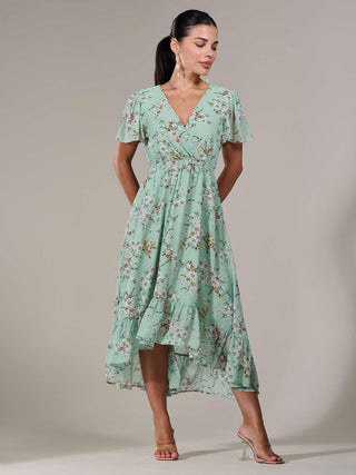 Petite High-Low Midaxi Dress, Green Floral