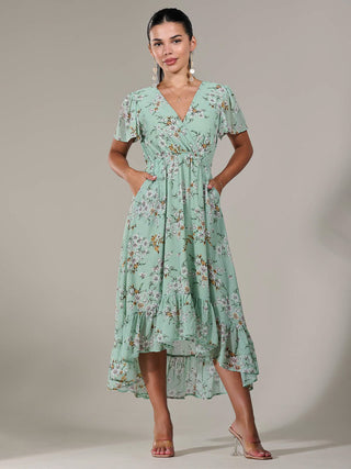 Petite High-Low Midaxi Dress, Green Floral