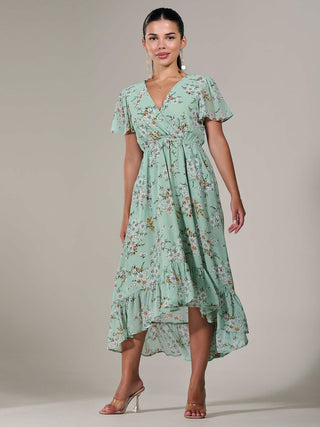 Petite High-Low Midaxi Dress, Green Floral