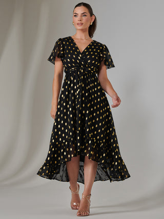 Petite Short Sleeve Midaxi Dress, Black/Gold