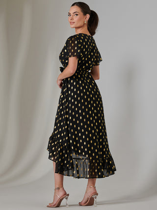 Petite Short Sleeve Midaxi Dress, Black/Gold