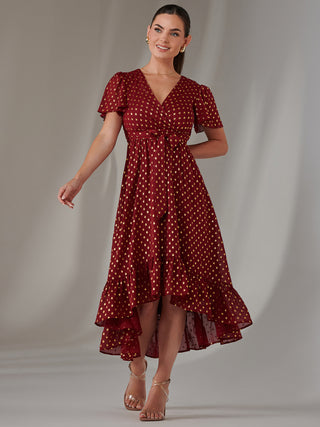 Petite Short Sleeve Midaxi Dress, Burgundy