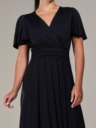 Short Sleeve Soft Silky Jersey Maxi Dress, Black