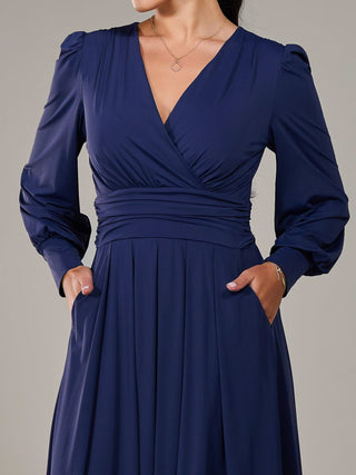 Petite Long Sleeve Soft Silky Jersey Maxi Dress, Navy