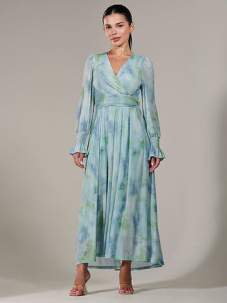 Petite Long Sleeve Mesh Maxi Dress, Green Multi
