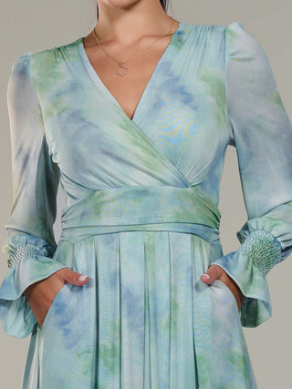 Petite Long Sleeve Mesh Maxi Dress, Green Multi