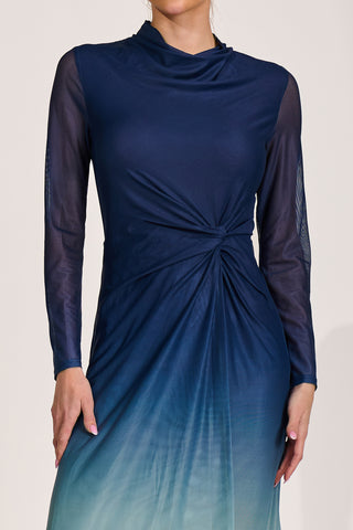 Petite Long Sleeve Mesh Maxi Dress, Green Multi