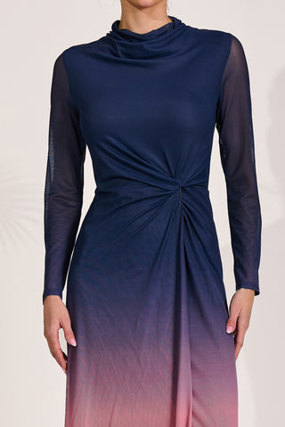 Petite Long Sleeve Mesh Maxi Dress, Pink Multi