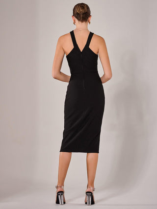 Cross Over Halter Neck Midi Dress, Black