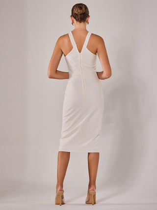 Cross Over Halter Neck Midi Dress, White