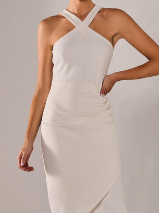 Cross Over Halter Neck Midi Dress, White