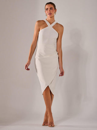 Cross Over Halter Neck Midi Dress, White