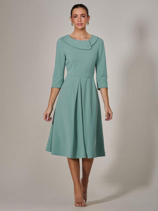 Roll Collar Long Sleeve Midi Dress, Mint Green