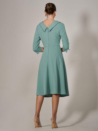 Roll Collar Long Sleeve Midi Dress, Mint Green