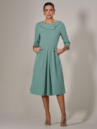 Roll Collar Long Sleeve Midi Dress, Mint Green