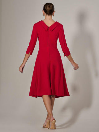 Roll Collar Long Sleeve Midi Dress, Red