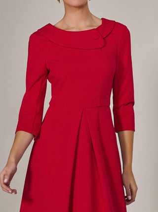 Roll Collar Long Sleeve Midi Dress, Red