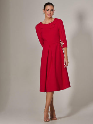 Roll Collar Long Sleeve Midi Dress, Red