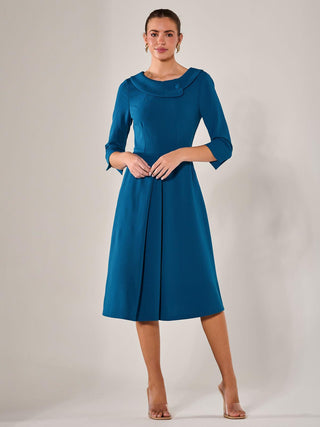 Roll Collar Long Sleeve Midi Dress, Teal