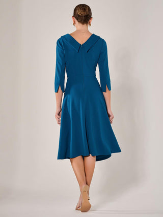 Roll Collar Long Sleeve Midi Dress, Teal