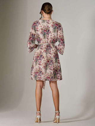 Chiffon 3/4 Sleeve Mini Dress, Abstract Multi