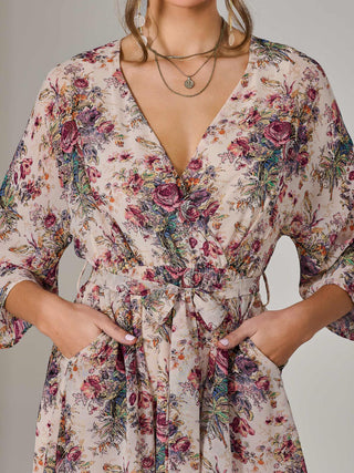 Chiffon 3/4 Sleeve Mini Dress, Abstract Multi