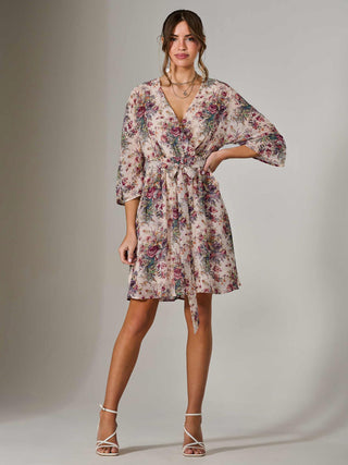 Chiffon 3/4 Sleeve Mini Dress, Abstract Multi