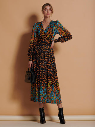 Quiyn Symemetrical Print Lace Maxi Dress, Orange Multi