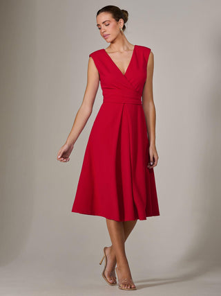 Sleeveless Tie Waist Midi Dress, Red