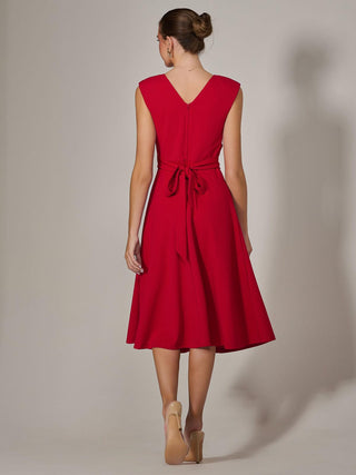 Sleeveless Tie Waist Midi Dress, Red