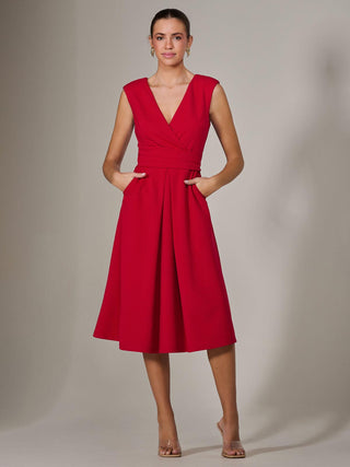 Sleeveless Tie Waist Midi Dress, Red