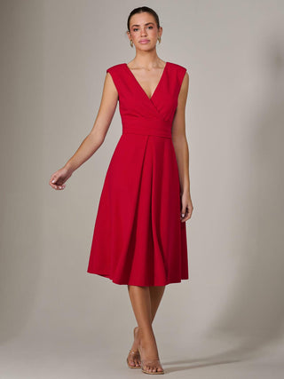 Sleeveless Tie Waist Midi Dress, Red