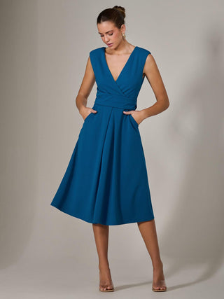 Sleeveless Tie Waist Midi Dress, Teal