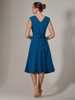 Sleeveless Tie Waist Midi Dress, Teal