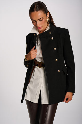 Military Structured Stand Collar Jacket, Black