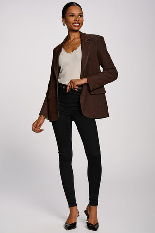 Oversized Single-Breasted Denim Blazer, Brown