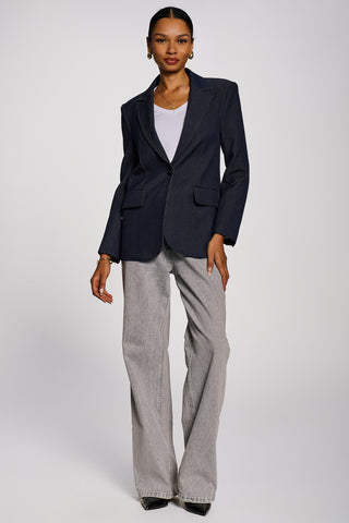 Oversized Single-Breasted Denim Blazer, Navy