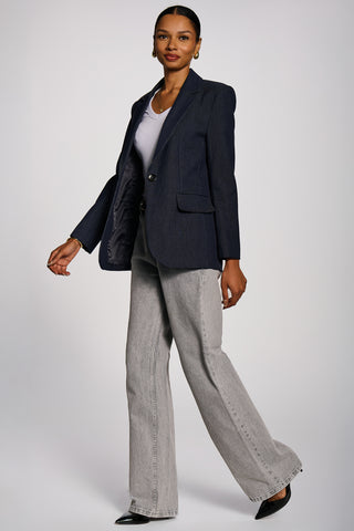 Oversized Single-Breasted Denim Blazer, Navy