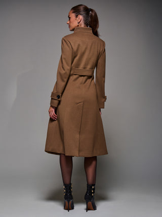 Asymmetric Button Detail Fit & Flare Coat, Brown
