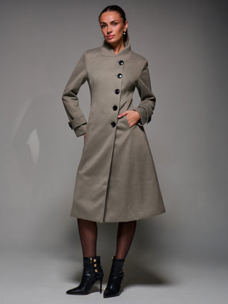 Asymmetric Button Detail Fit & Flare Coat, Stone Green