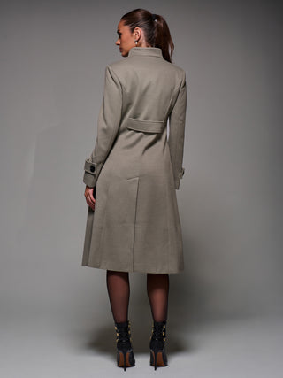 Asymmetric Button Detail Fit & Flare Coat, Stone Green
