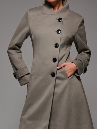 Asymmetric Button Detail Fit & Flare Coat, Stone Green