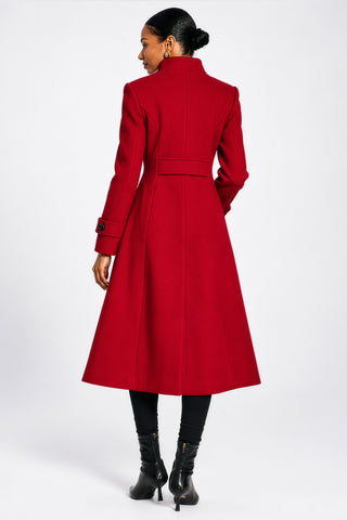 Asymmetrical Button Fit & Flare Jacket, Red
